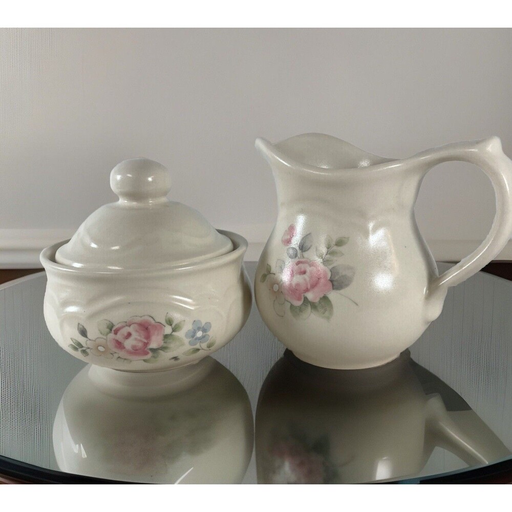 Pfaltzgraff Tea Rose Sugar Bowl Creamer Set Vintage Cottagecore Grannycore Boho